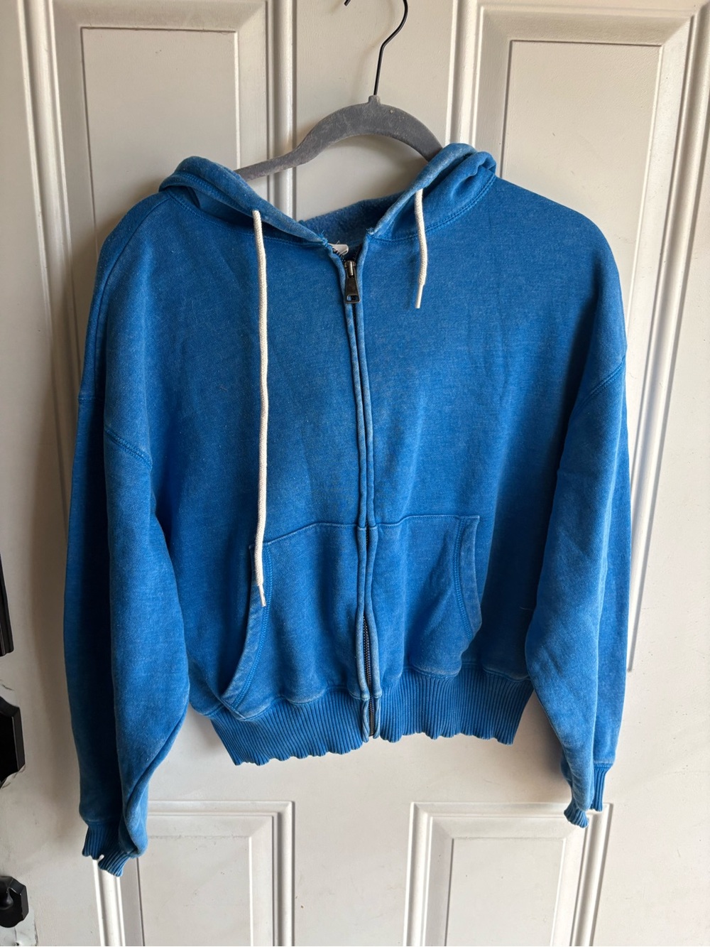 Zenana women’s ocean Blue Hooded Zip-Up Sweatshirt large